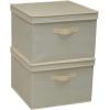 Household Essentials Square Fabric Storage Bins with Lids, Latte, Set of 2(Natural)
