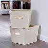 Household Essentials Tapered Fabric Hard-Sided Storage Bins with Cloth Handles, Set of 2, Denim(White)