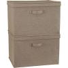 Household Essentials Wide Fabric Storage Bins with Lids, Latte, Set of 2(Latte)