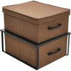 Household Essentials Stacking Storage Boxes with Laminate Top, Set of 2, Black Oak