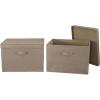 Household Essentials Wide Fabric Storage Bins with Lids, Latte, Set of 2(Latte)