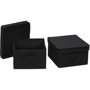 Household Essentials Medium Fabric Storage Bins with Lids, Black, Set of 2(Black)