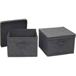 Household Essentials Square Fabric Storage Bins with Lids, Latte, Set of 2(Graphite)
