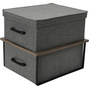 Household Essentials Stacking Storage Boxes with Laminate Top, Set of 2, Ashwood