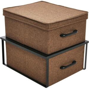 Household Essentials Stacking Storage Boxes with Laminate Top, Set of 2, Black Oak