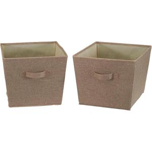 Household Essentials Tapered Fabric Hard-Sided Storage Bins with Cloth Handles, Set of 2, Denim(Brown)