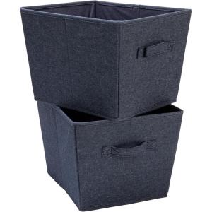 Household Essentials Tapered Fabric Hard-Sided Storage Bins with Cloth Handles, Set of 2, Denim(Denim)