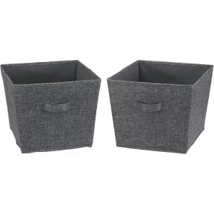Household Essentials Tapered Fabric Hard-Sided Storage Bins with Cloth Handles, Set of 2, Denim(Graphite)