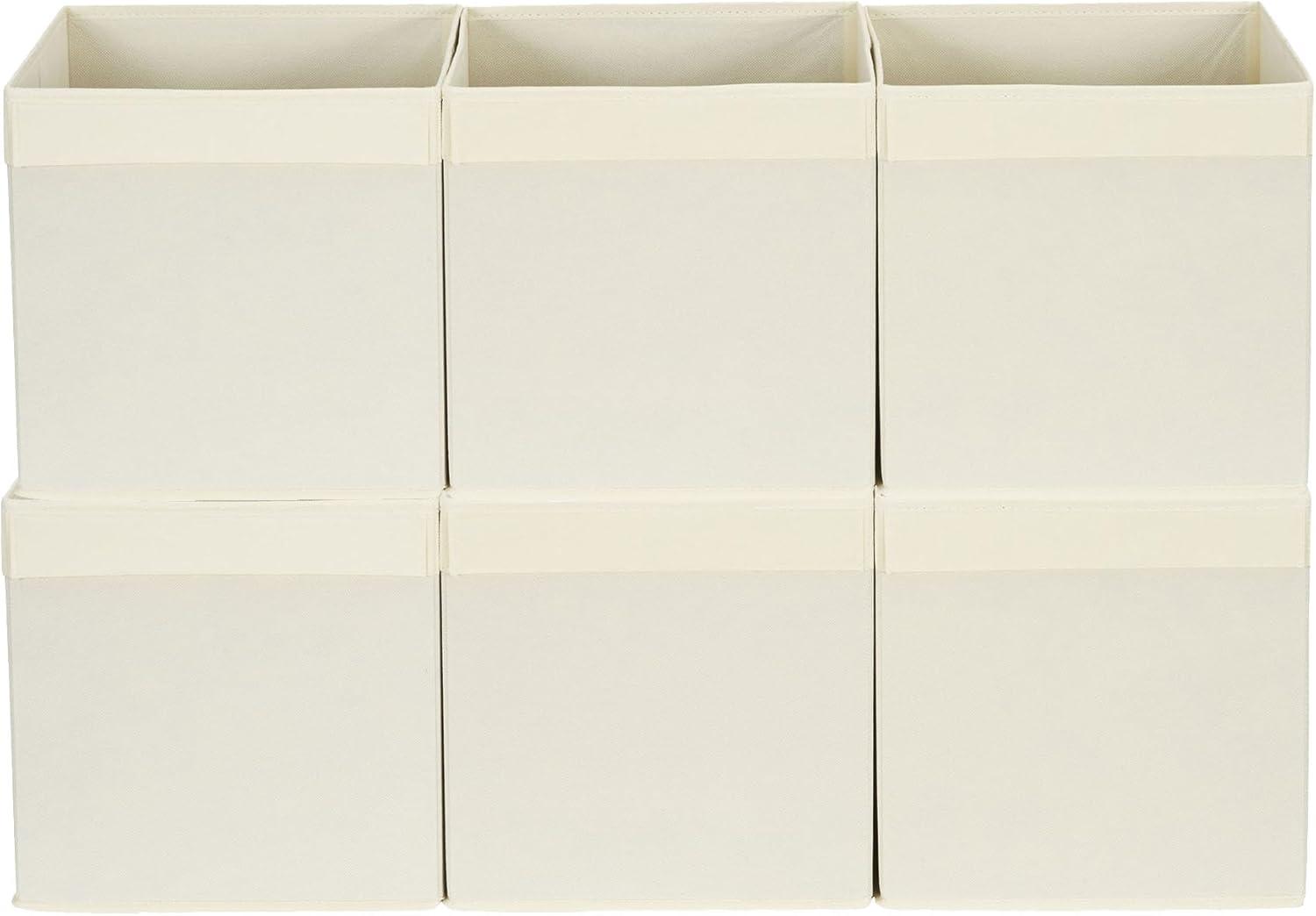 image:imageHousehold Essentials Foldable Storage Cubes Set of 6 Bins for Cube Organizer Shelves Natural White with Lip Pull HandleNatural