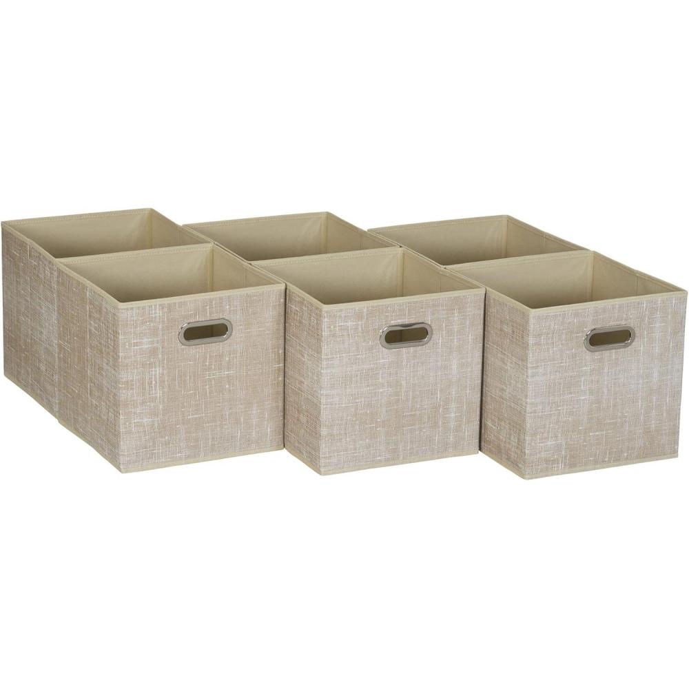 image:imageHousehold Essentials 6 Pack Fabric Storage Bins with Handle Tan MixTan