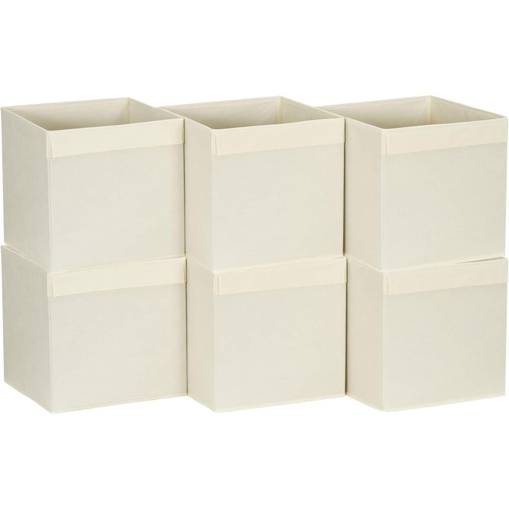 image:imageHousehold Essentials Foldable Storage Cubes Set of 6 Bins for Cube Organizer Shelves Natural White with Lip Pull HandleNatural