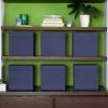 Household Essentials Foldable Storage Cubes, Set of 6 Bins for Cube Organizer Shelves, Natural White with Lip Pull Handle(Navy Blue)