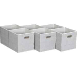 Household Essentials 6 Pack Fabric Storage Bins with Handle, Tan Mix(White Mix)