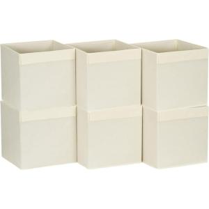 Household Essentials Foldable Storage Cubes, Set of 6 Bins for Cube Organizer Shelves, Natural White with Lip Pull Handle(Natural)