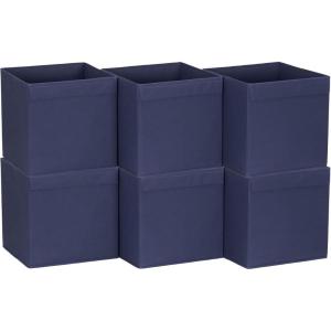 Household Essentials Foldable Storage Cubes, Set of 6 Bins for Cube Organizer Shelves, Natural White with Lip Pull Handle(Navy Blue)