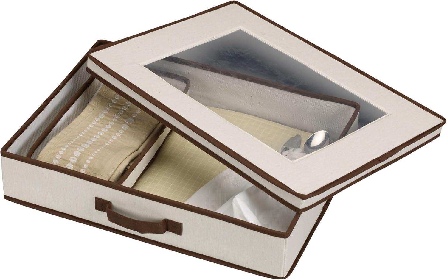 image:imageHousehold Essentials 545RED 545 Holiday Vision Storage Box with Lid and Handles Tabletop Linen Storage Set Red Canvas with Green TrimNatural