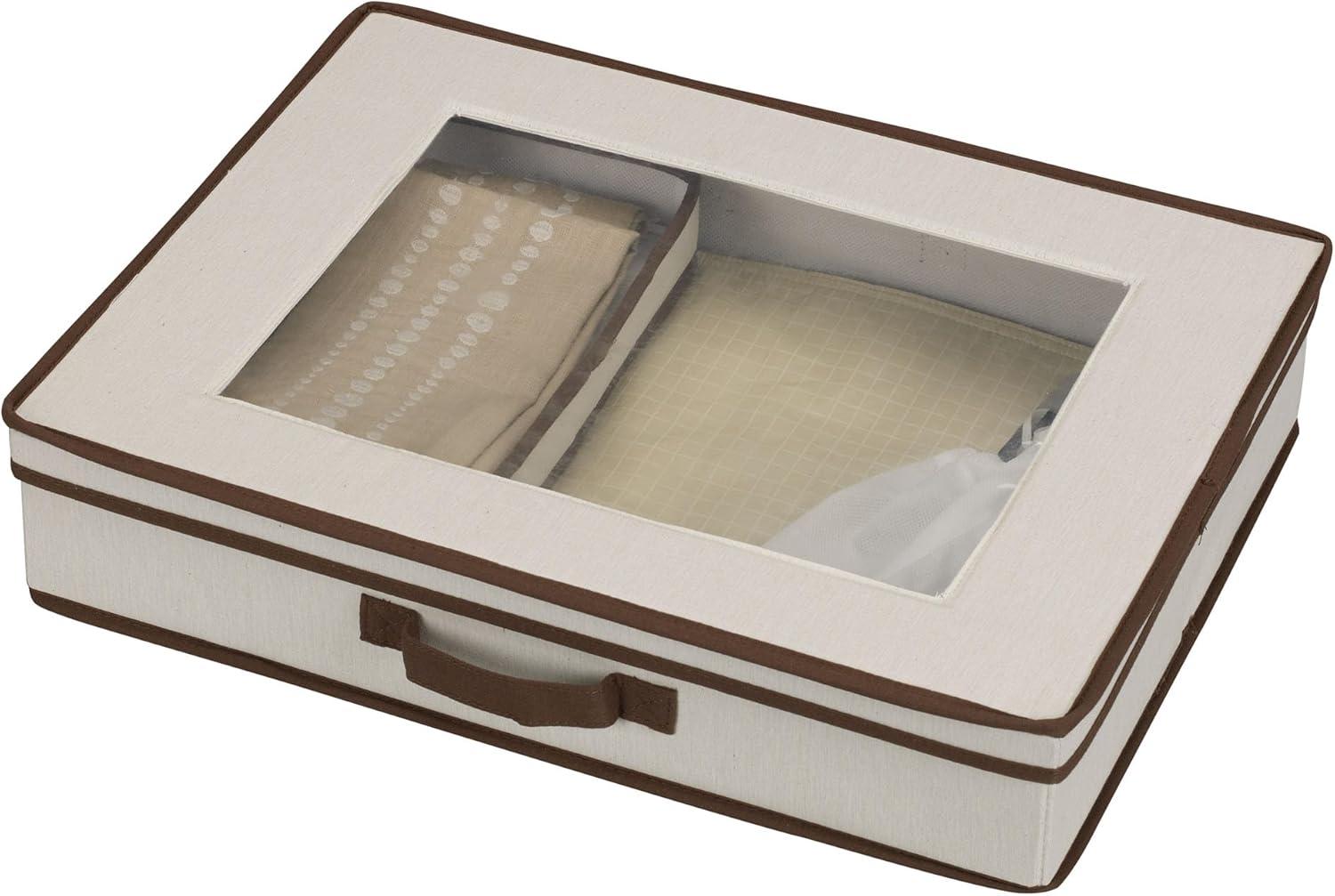 image:imageHousehold Essentials 545RED 545 Holiday Vision Storage Box with Lid and Handles Tabletop Linen Storage Set Red Canvas with Green TrimNatural