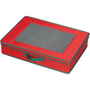 Household Essentials 545RED 545 Holiday Vision Storage Box with Lid and Handles | Tabletop Linen Storage Set | Red Canvas with Green Trim(Red)