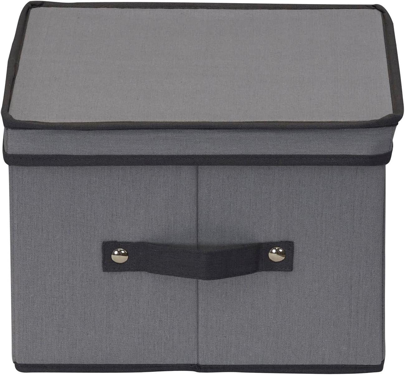image:imageHousehold Essentials 536 Dinnerware Storage Box with Lid and Handles Storage Bin for Dinner Plates Natural Canvas with Brown TrimGrey