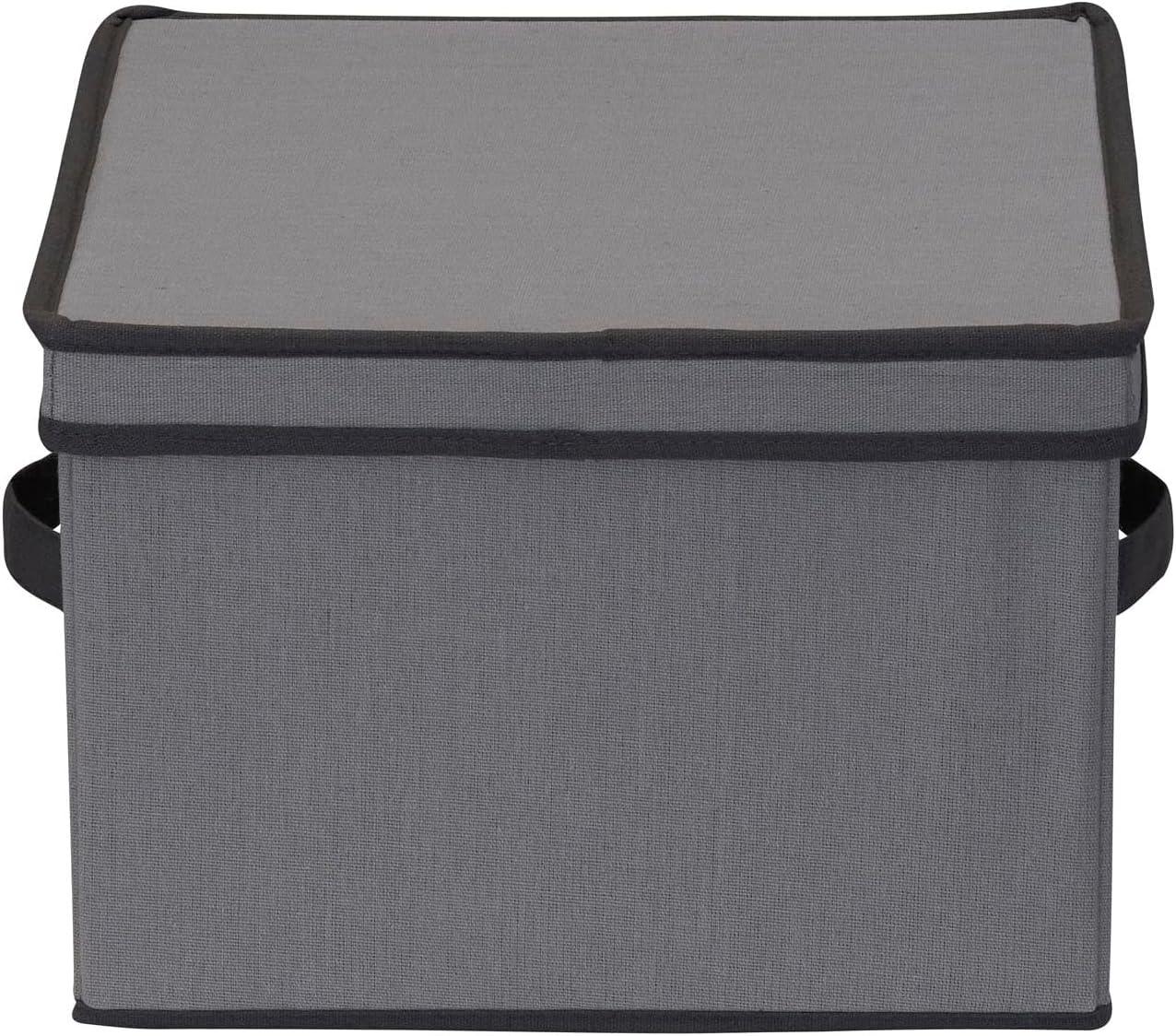 image:imageHousehold Essentials 536 Dinnerware Storage Box with Lid and Handles Storage Bin for Dinner Plates Natural Canvas with Brown TrimGrey