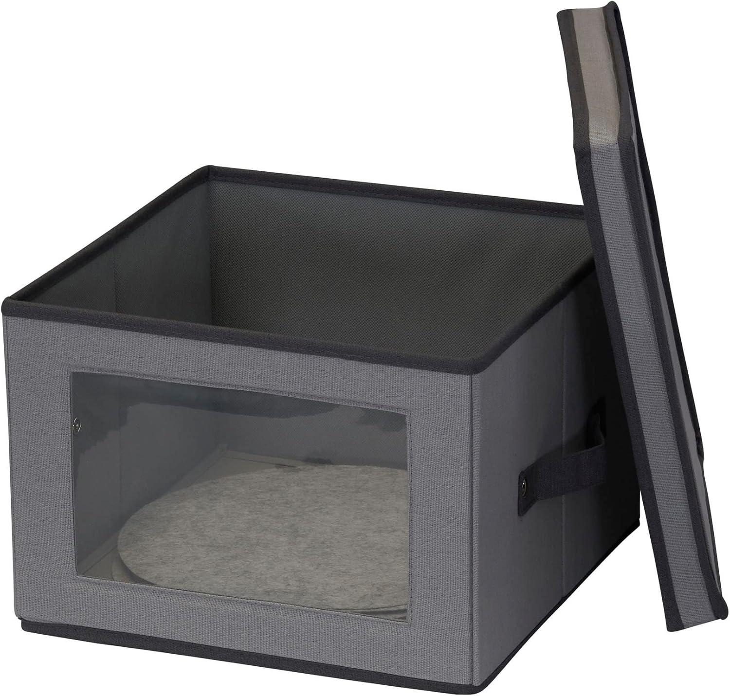 image:imageHousehold Essentials 536 Dinnerware Storage Box with Lid and Handles Storage Bin for Dinner Plates Natural Canvas with Brown TrimGrey