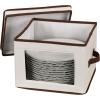 Household Essentials 536 Dinnerware Storage Box with Lid and Handles | Storage Bin for Dinner Plates | Natural Canvas with Brown Trim(Natural)