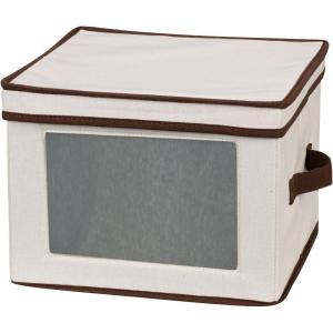 Household Essentials 536 Dinnerware Storage Box with Lid and Handles | Storage Bin for Dinner Plates | Natural Canvas with Brown Trim(Natural)