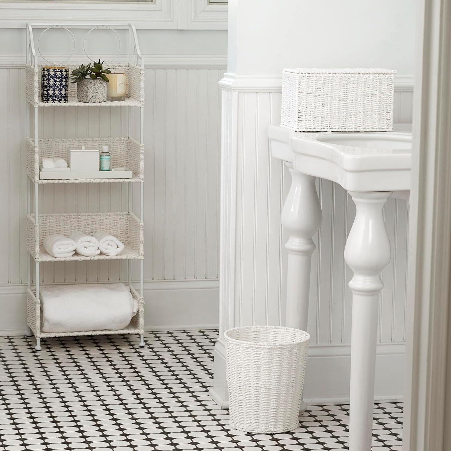 image:imageHousehold Essentials White Paper Rope Waste Basket Trash Bin for Bathroom Bedroom Office ML7192White