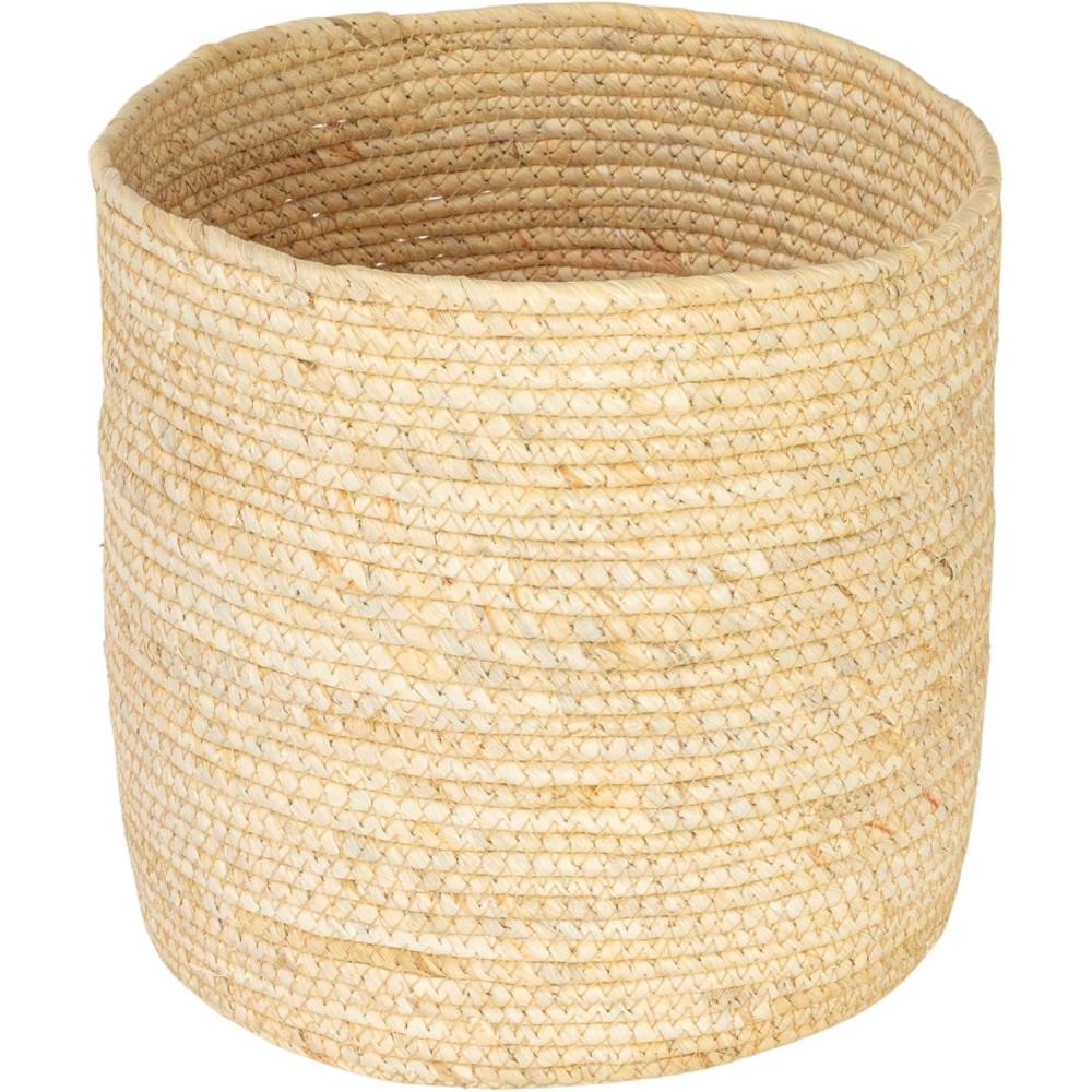 image:imageHousehold Essentials White Paper Rope Waste Basket Trash Bin for Bathroom Bedroom Office ML7192Natural Corn Leaf