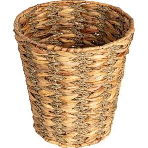 Household Essentials White Paper Rope Waste Basket Trash Bin for Bathroom, Bedroom, Office ML-7192(Natural Hyacinth Seagrass)