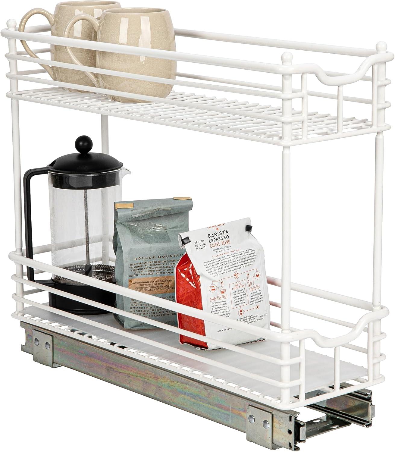 image:imageHousehold Essentials Glidez PowderCoated Steel 2Tier PullOutSlideOut Storage Organizer with Plastic Liners 1225 Wide BlackWhite
