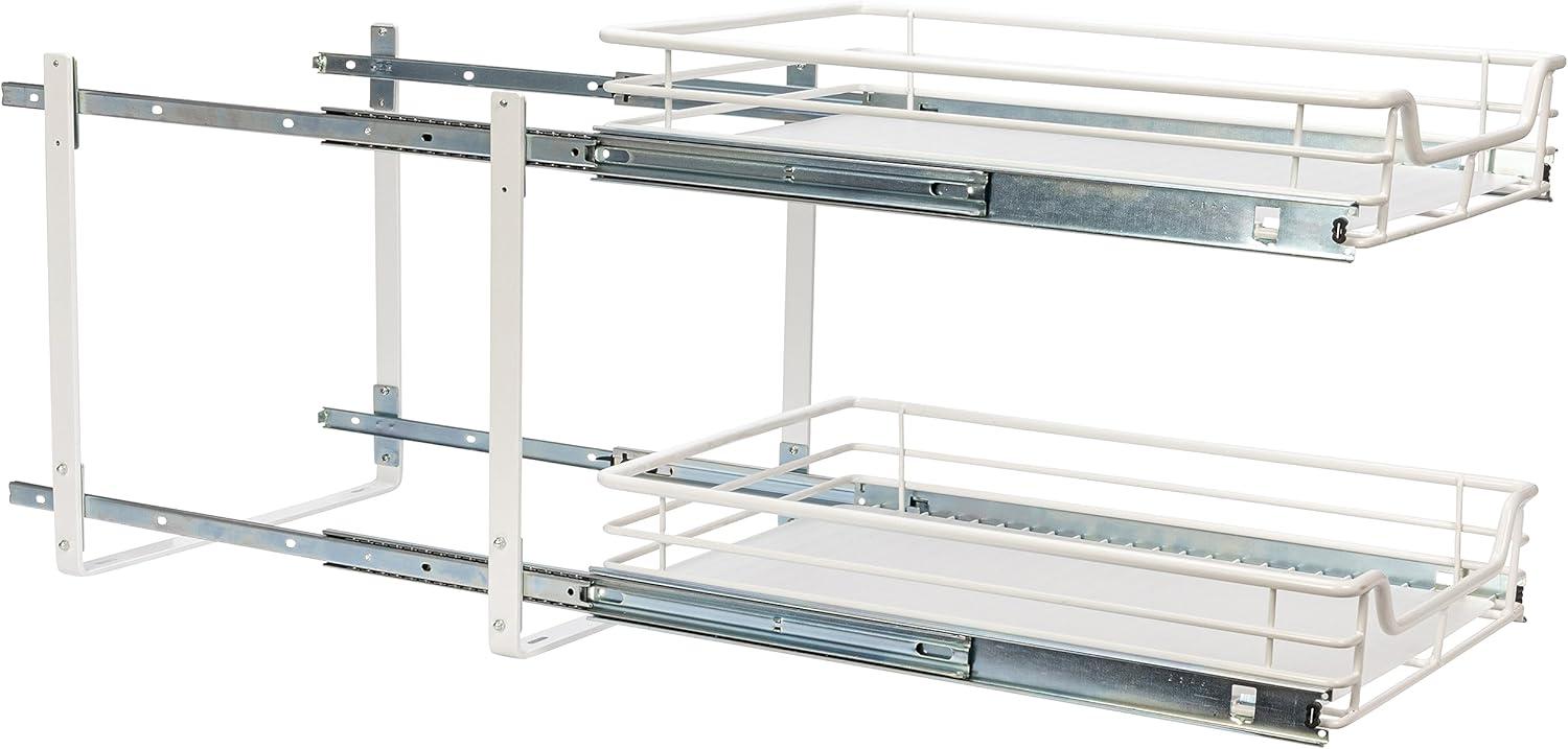 image:imageHousehold Essentials Glidez PowderCoated Steel 2Tier PullOutSlideOut Storage Organizer with Plastic Liners 1225 Wide BlackWhite