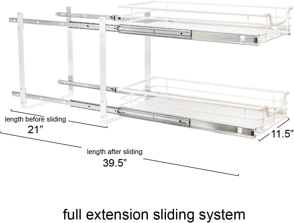 image:imageHousehold Essentials Glidez PowderCoated Steel 2Tier PullOutSlideOut Storage Organizer with Plastic Liners 1225 Wide BlackWhite