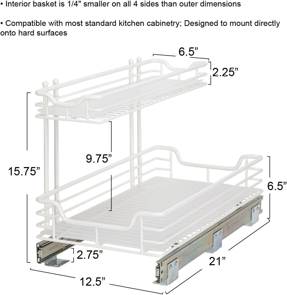 image:imageHousehold Essentials Glidez PowderCoated Steel 2Tier PullOutSlideOut Storage Organizer with Plastic Liners 1225 Wide BlackWhite