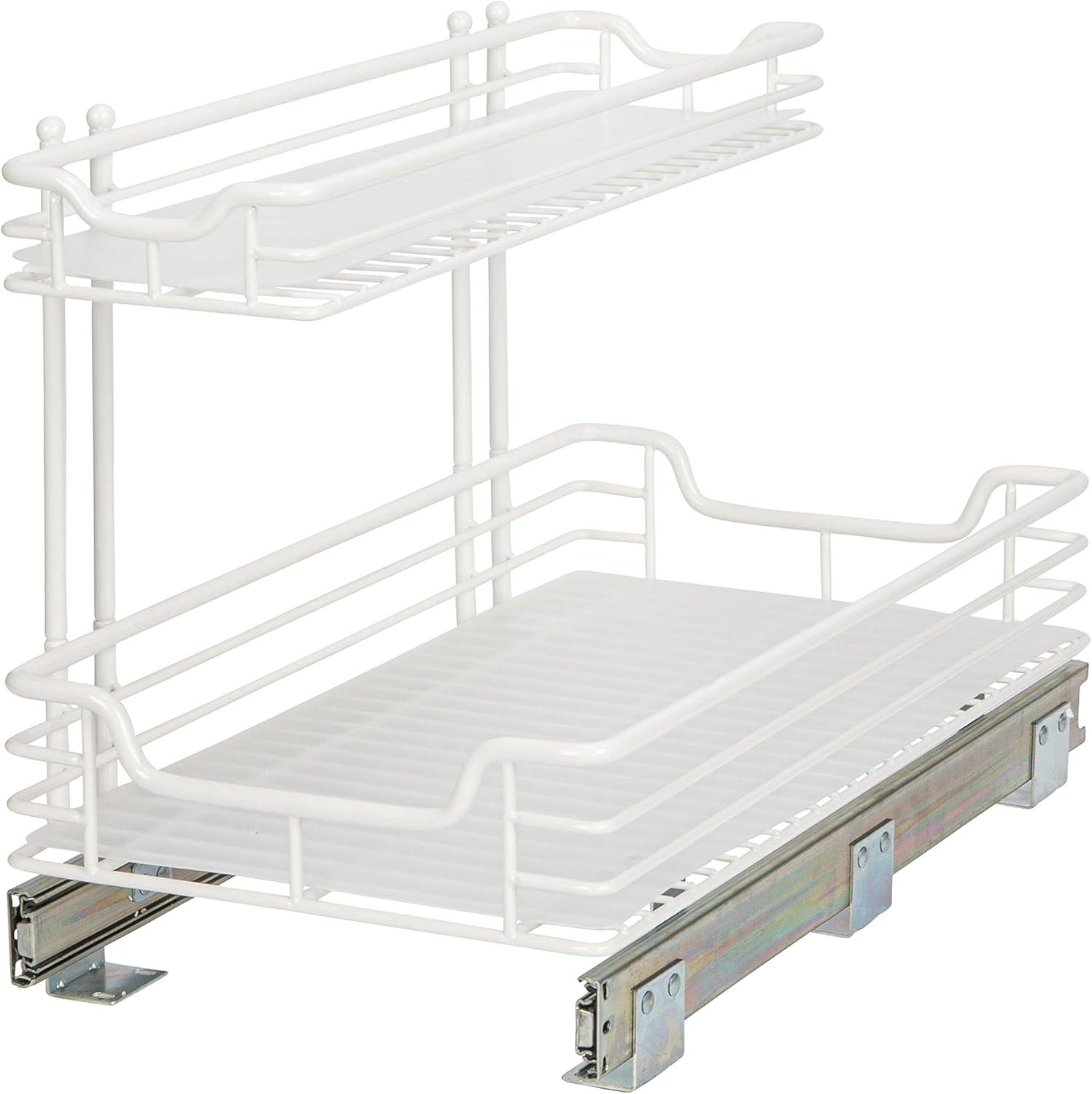 image:imageHousehold Essentials Glidez PowderCoated Steel 2Tier PullOutSlideOut Storage Organizer with Plastic Liners 1225 Wide BlackWhite
