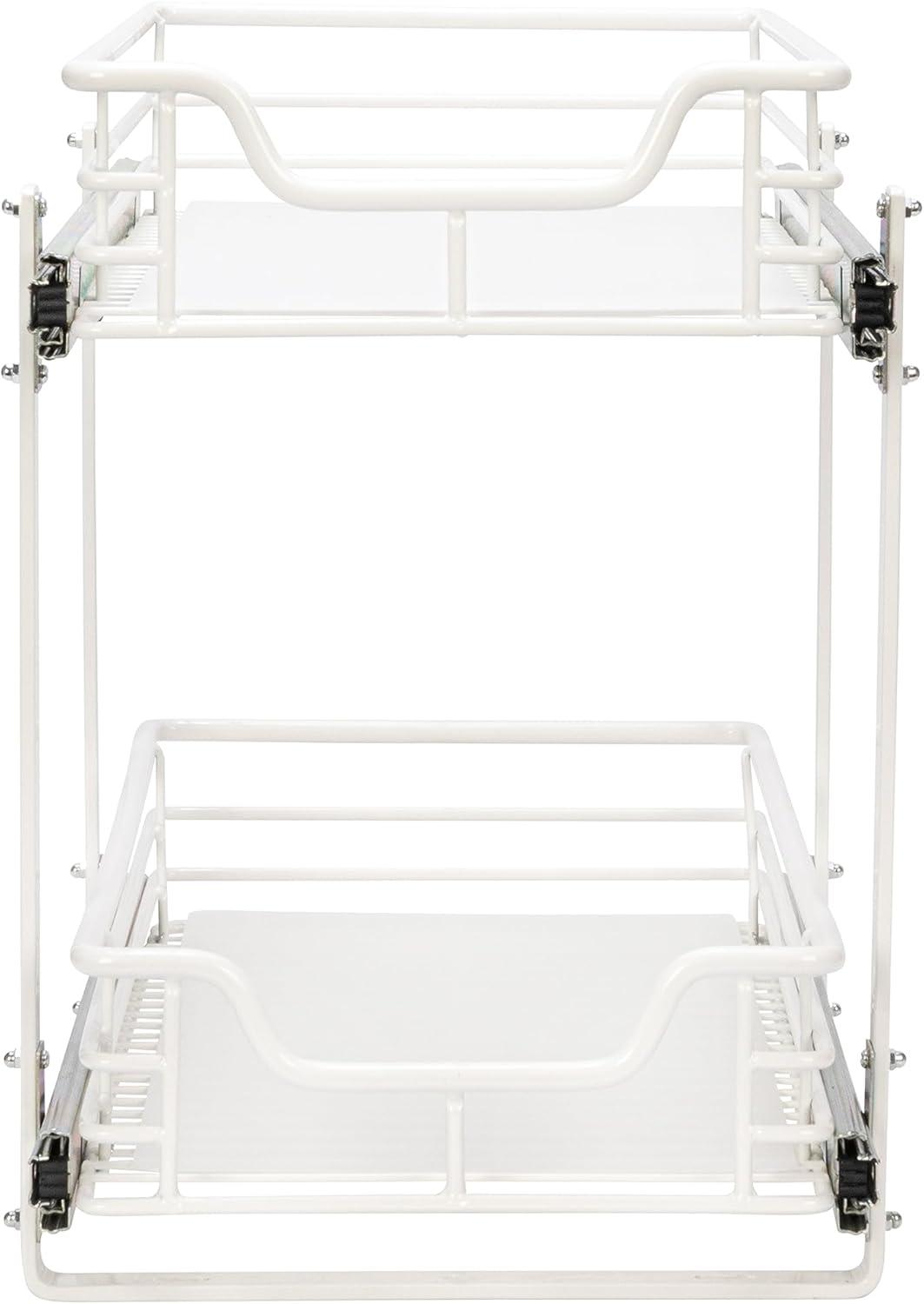 image:imageHousehold Essentials Glidez PowderCoated Steel 2Tier PullOutSlideOut Storage Organizer with Plastic Liners 1225 Wide BlackWhite