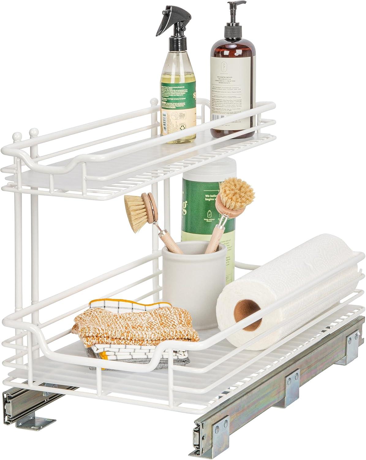 image:imageHousehold Essentials Glidez PowderCoated Steel 2Tier PullOutSlideOut Storage Organizer with Plastic Liners 1225 Wide BlackWhite