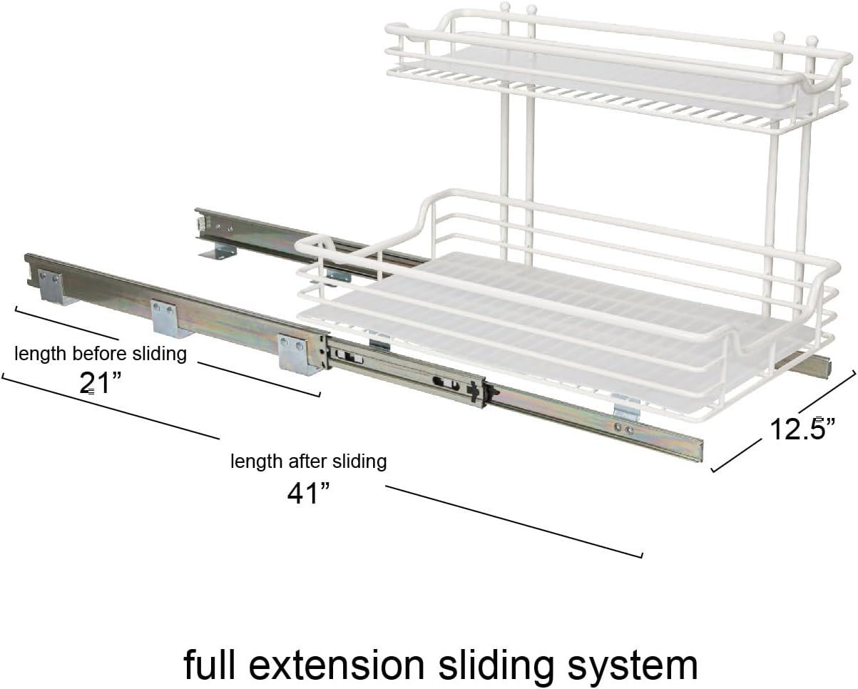 image:imageHousehold Essentials Glidez PowderCoated Steel 2Tier PullOutSlideOut Storage Organizer with Plastic Liners 1225 Wide BlackWhite