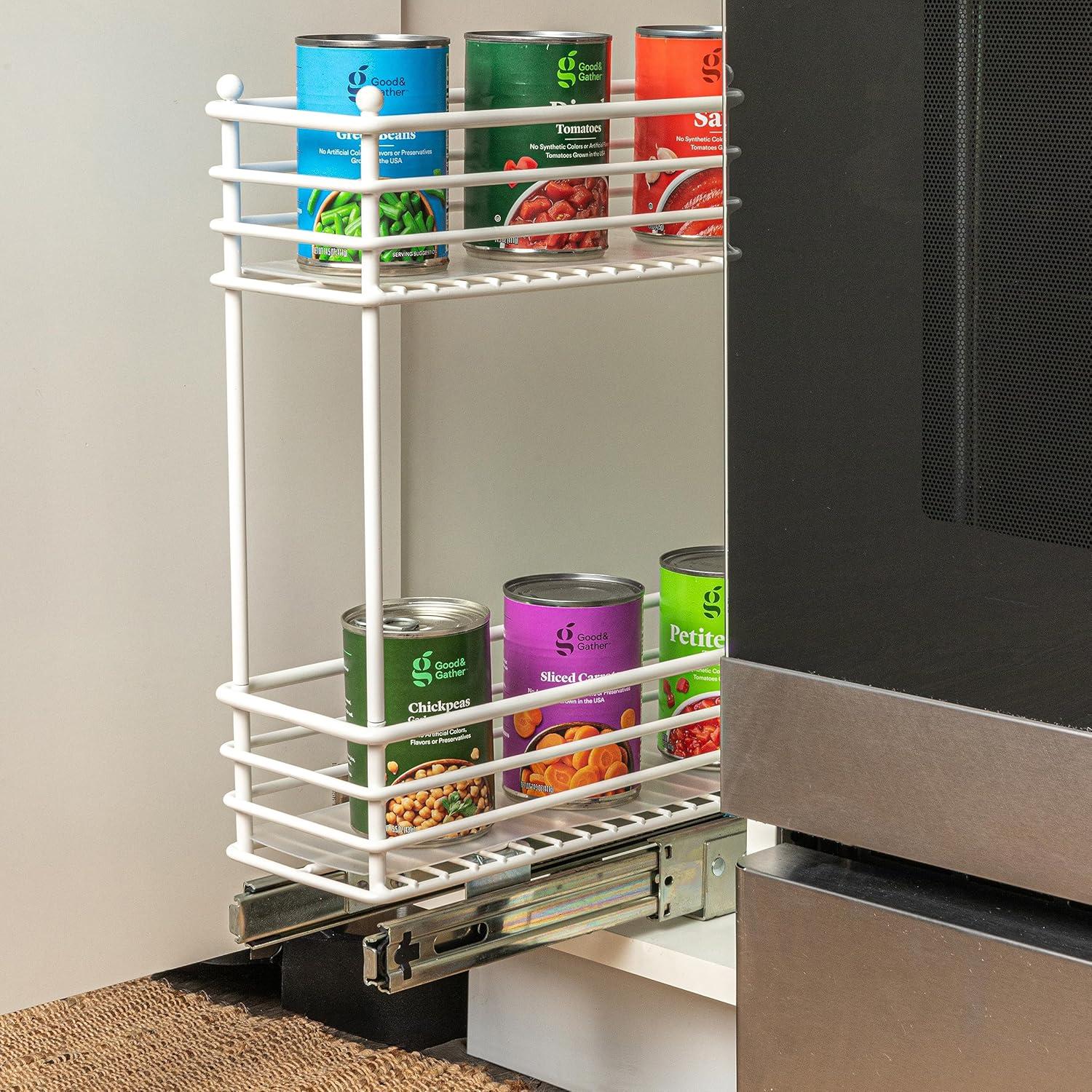 image:imageHousehold Essentials Glidez PowderCoated Steel 2Tier PullOutSlideOut Storage Organizer with Plastic Liners 1225 Wide BlackWhite