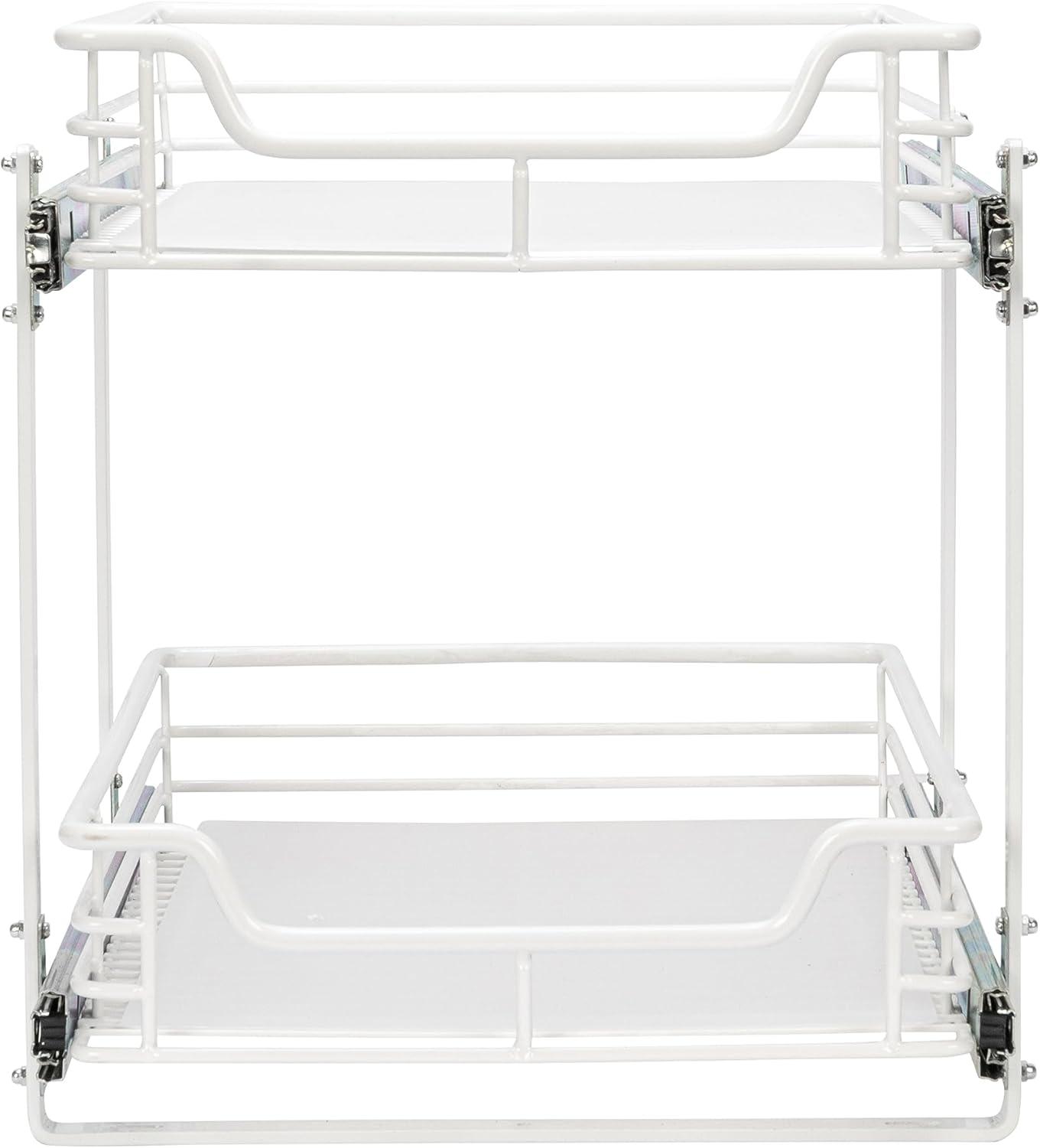image:imageHousehold Essentials Glidez PowderCoated Steel 2Tier PullOutSlideOut Storage Organizer with Plastic Liners 1225 Wide BlackWhite