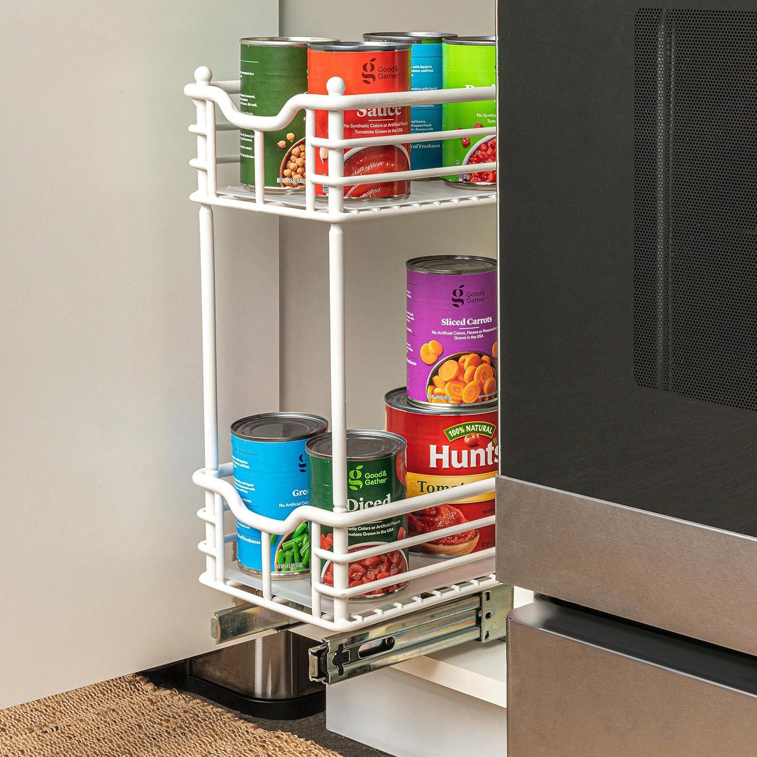 image:imageHousehold Essentials Glidez PowderCoated Steel 2Tier PullOutSlideOut Storage Organizer with Plastic Liners 1225 Wide BlackWhite