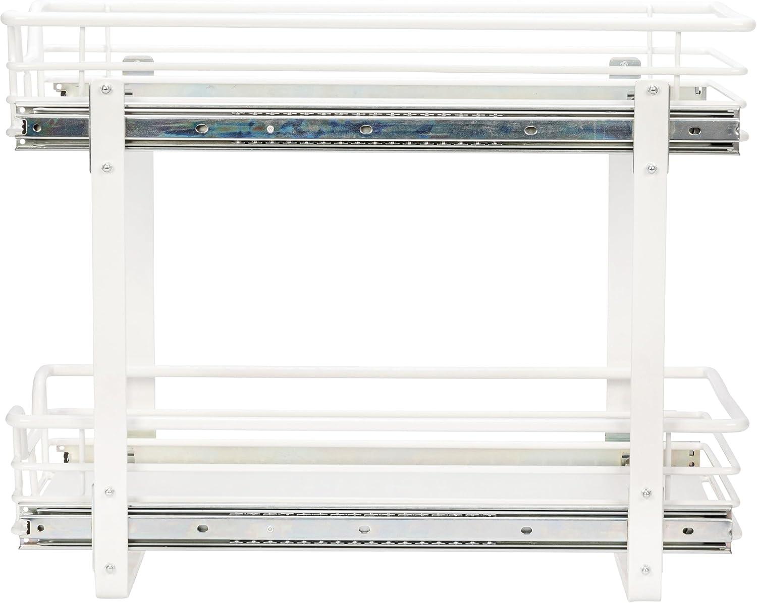 image:imageHousehold Essentials Glidez PowderCoated Steel 2Tier PullOutSlideOut Storage Organizer with Plastic Liners 1225 Wide BlackWhite