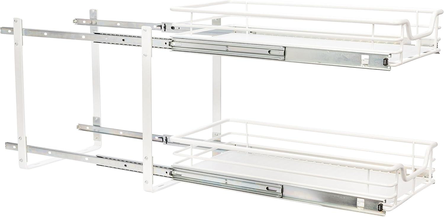 image:imageHousehold Essentials Glidez PowderCoated Steel 2Tier PullOutSlideOut Storage Organizer with Plastic Liners 1225 Wide BlackWhite