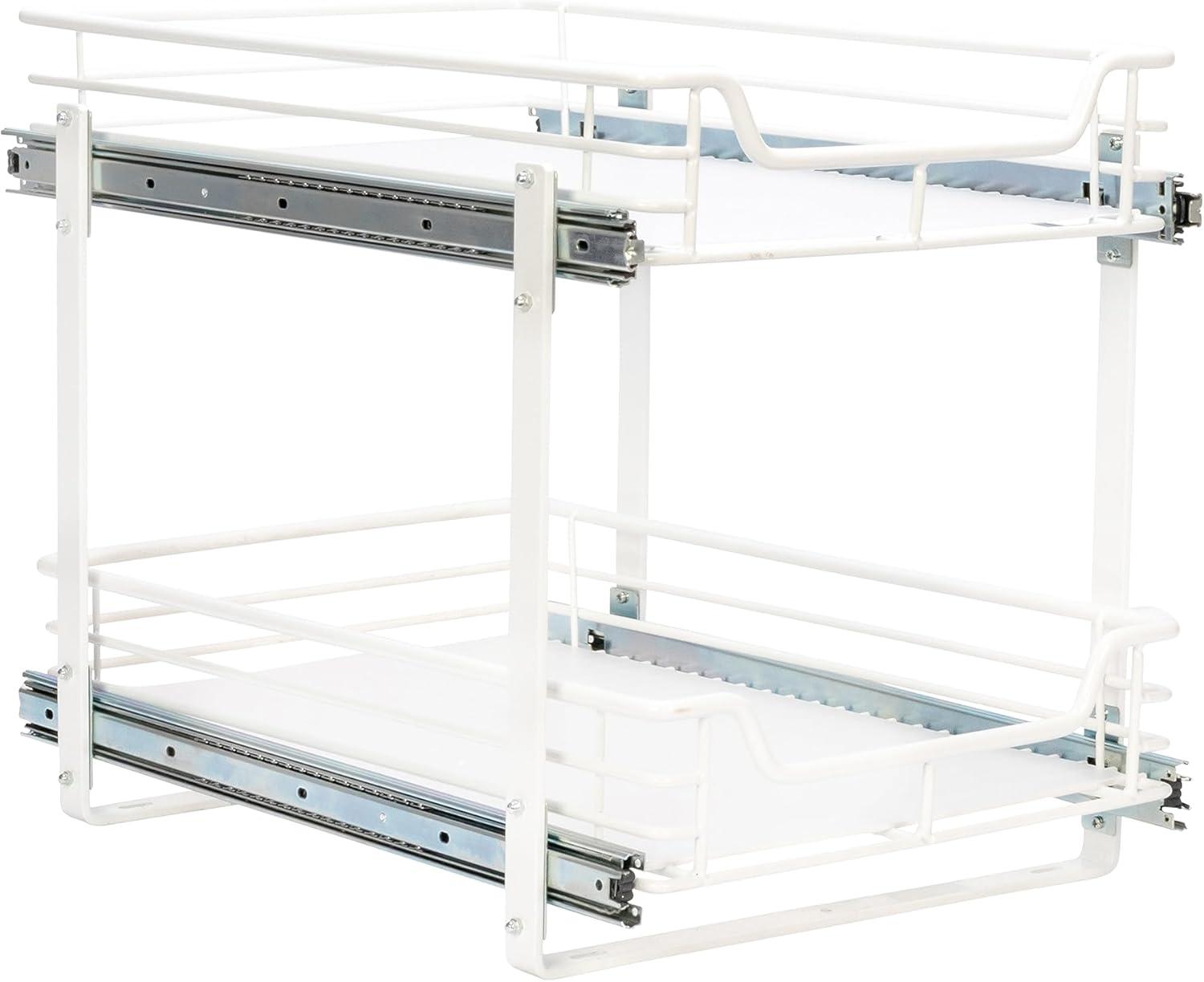 image:imageHousehold Essentials Glidez PowderCoated Steel 2Tier PullOutSlideOut Storage Organizer with Plastic Liners 1225 Wide BlackWhite