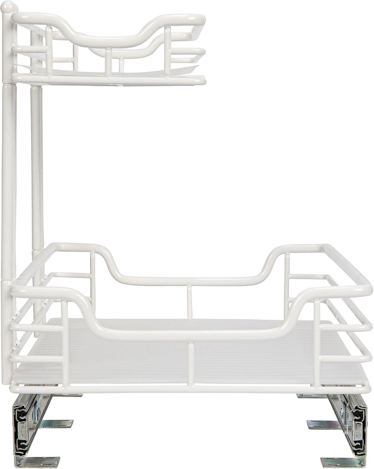 image:imageHousehold Essentials Glidez PowderCoated Steel 2Tier PullOutSlideOut Storage Organizer with Plastic Liners 1225 Wide BlackWhite
