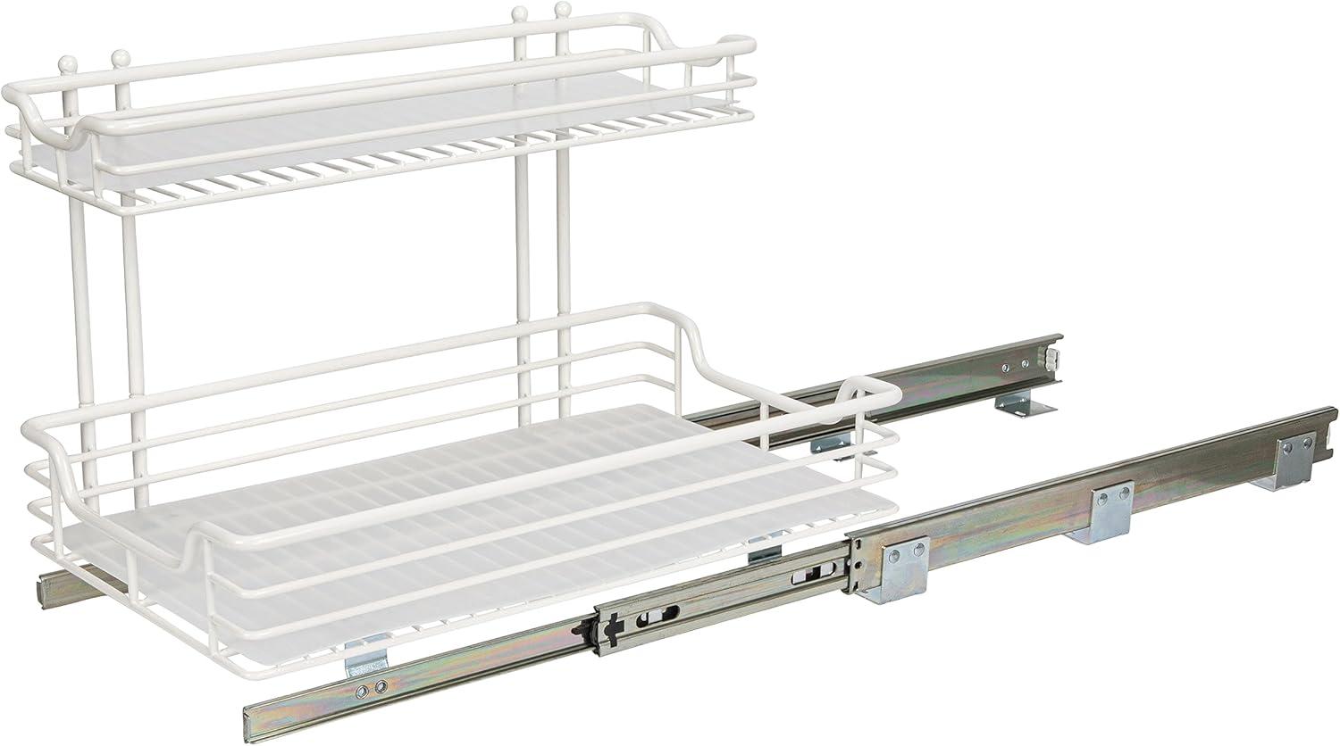image:imageHousehold Essentials Glidez PowderCoated Steel 2Tier PullOutSlideOut Storage Organizer with Plastic Liners 1225 Wide BlackWhite