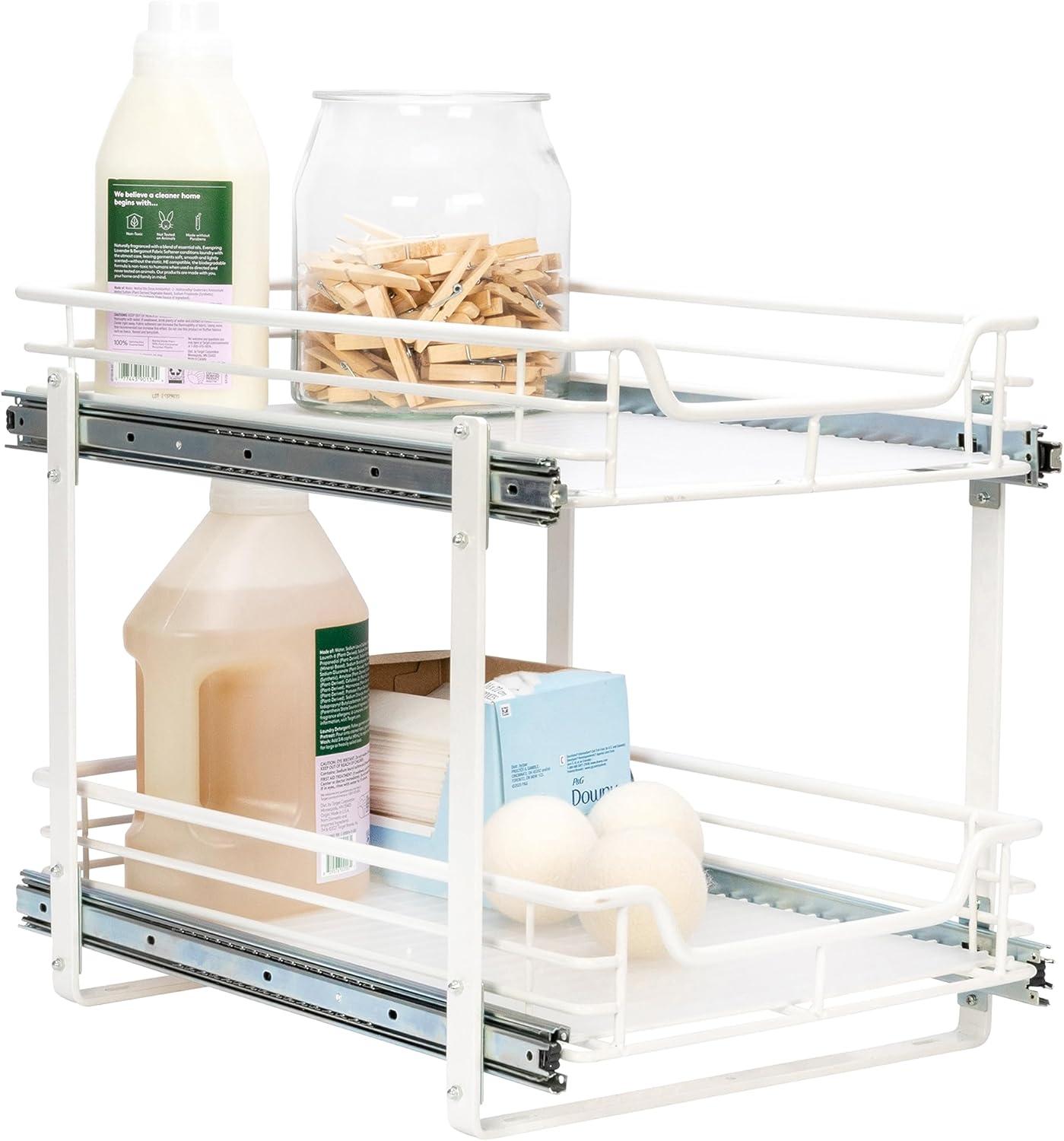 image:imageHousehold Essentials Glidez PowderCoated Steel 2Tier PullOutSlideOut Storage Organizer with Plastic Liners 1225 Wide BlackWhite