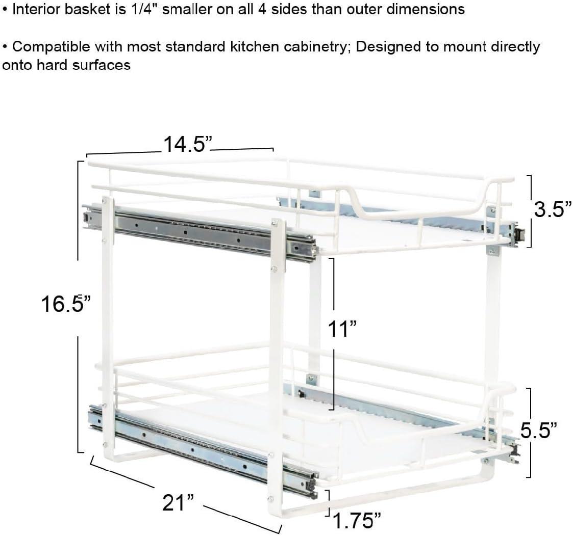 image:imageHousehold Essentials Glidez PowderCoated Steel 2Tier PullOutSlideOut Storage Organizer with Plastic Liners 1225 Wide BlackWhite
