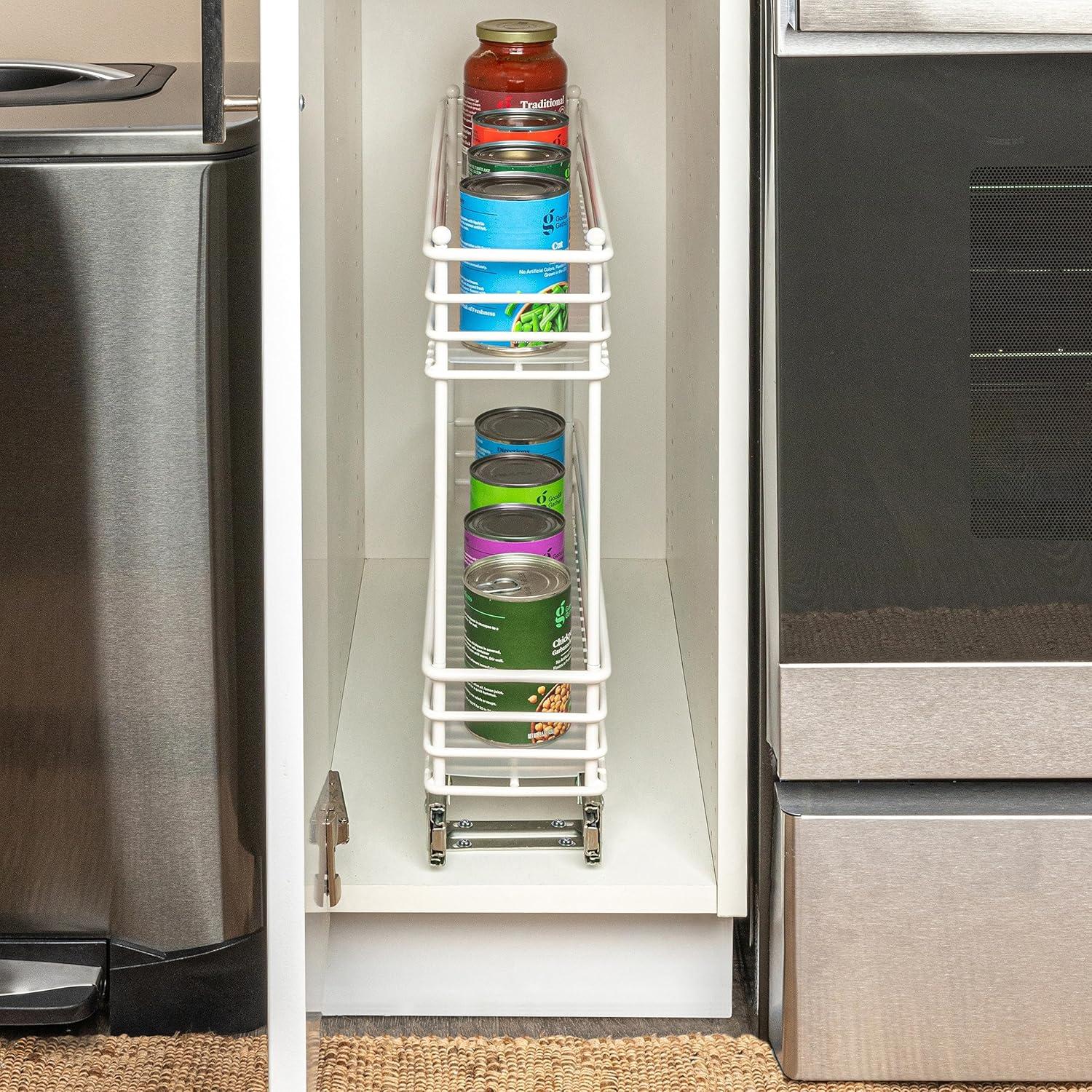 image:imageHousehold Essentials Glidez PowderCoated Steel 2Tier PullOutSlideOut Storage Organizer with Plastic Liners 1225 Wide BlackWhite
