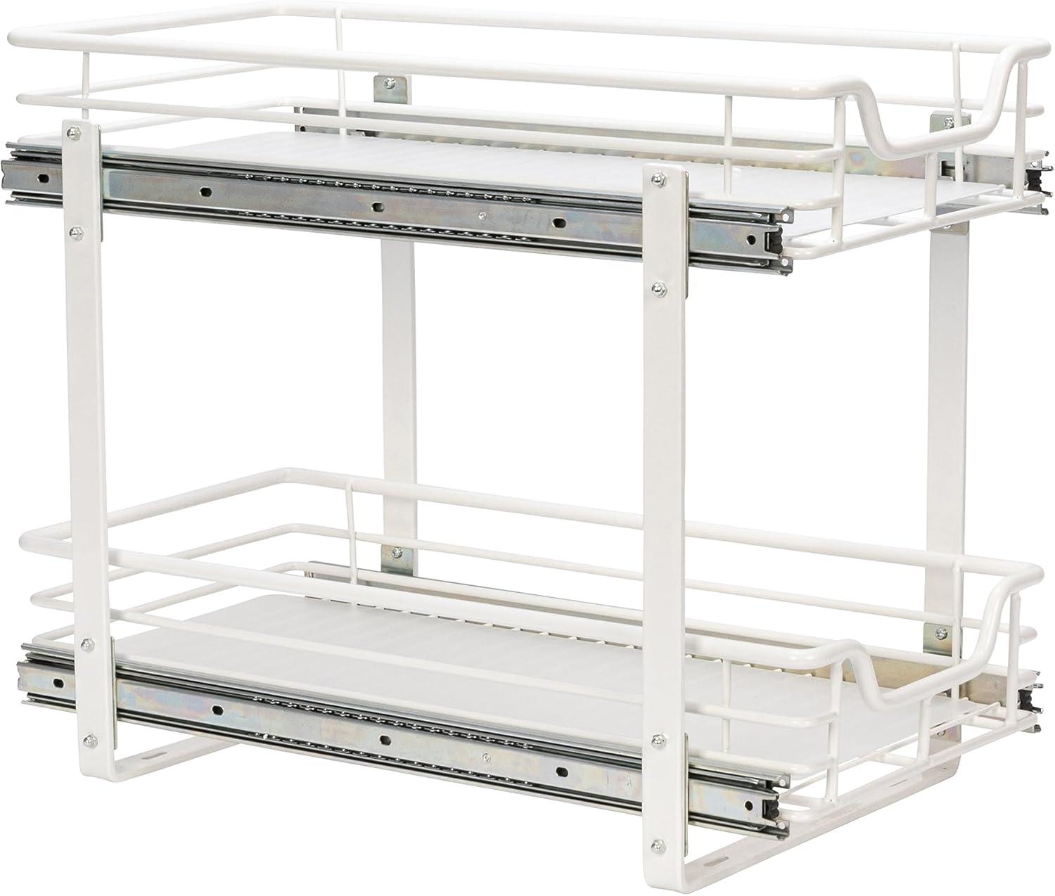 image:imageHousehold Essentials Glidez PowderCoated Steel 2Tier PullOutSlideOut Storage Organizer with Plastic Liners 1225 Wide BlackWhite